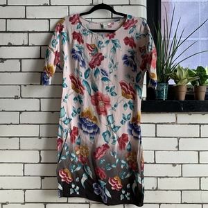 MONSOON Ombre Floral Sheath Dress S 8 Women's Ivory Black Knee Length